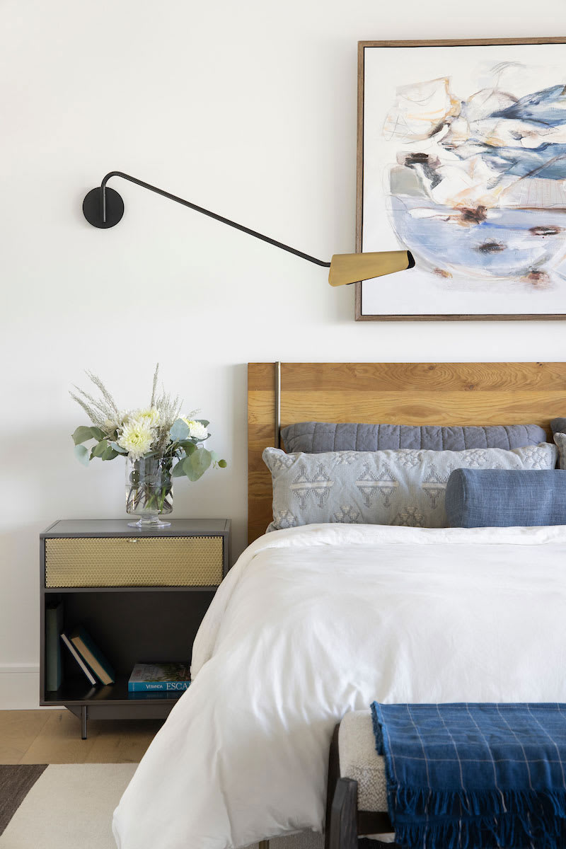 Modern bedroom in remodeled home.