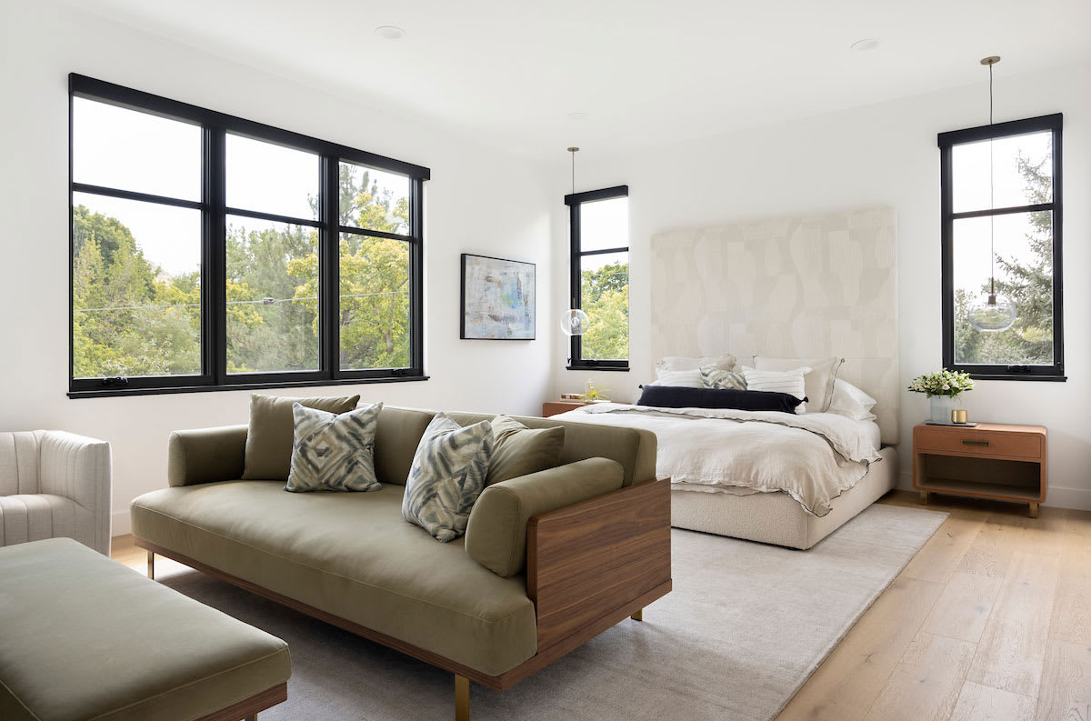 Master bedroom, bright and airy, modern remodel.