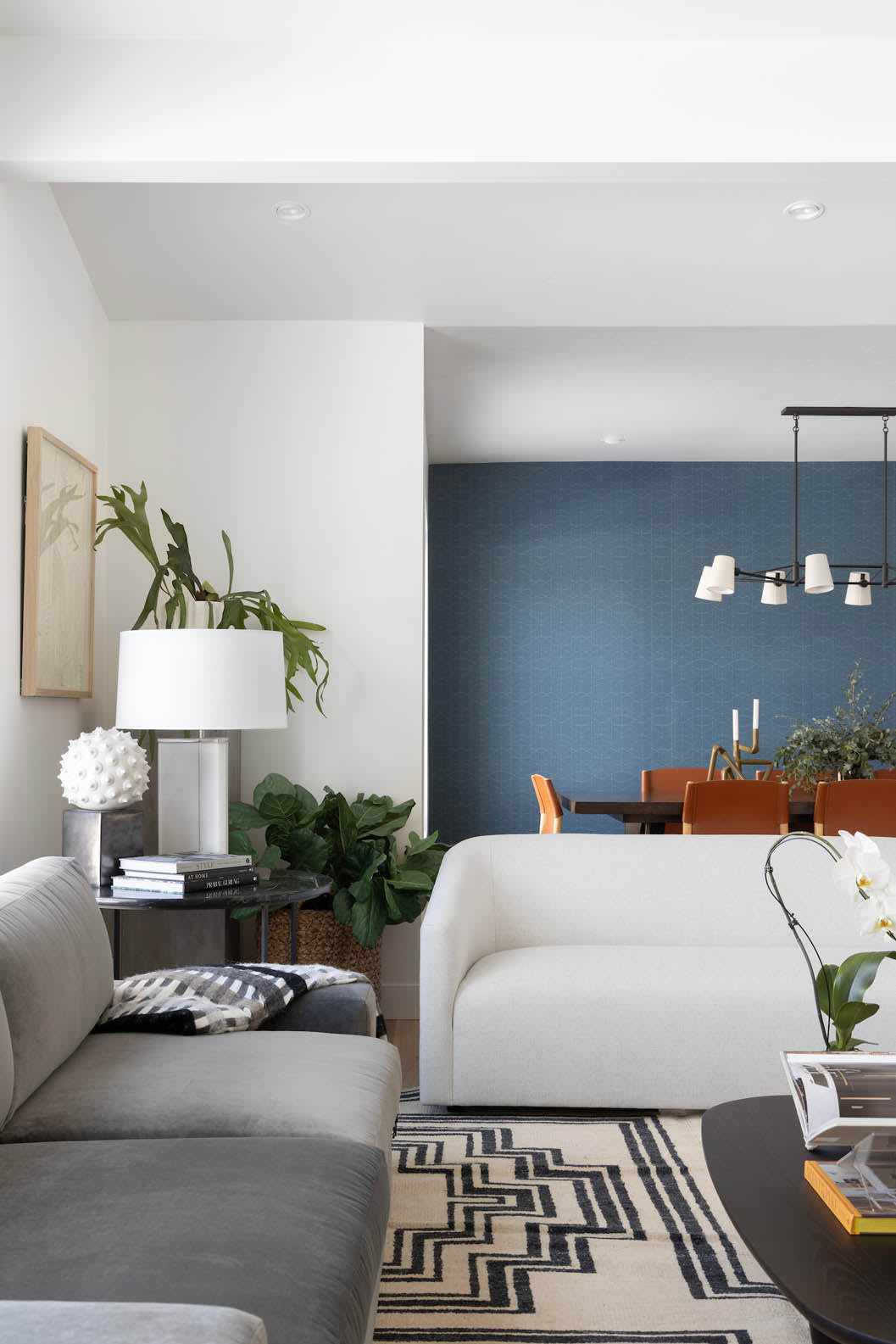 Midcentury modern living room and couches