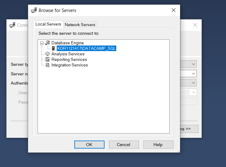 Browse for Servers window