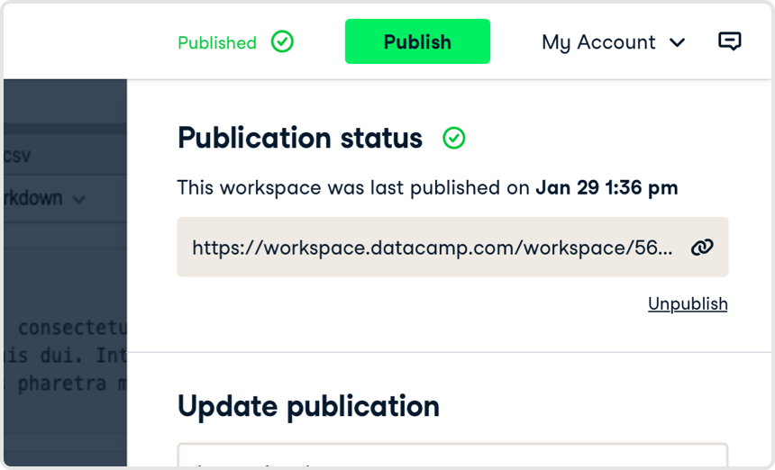 Screenshot of the workspace UI
