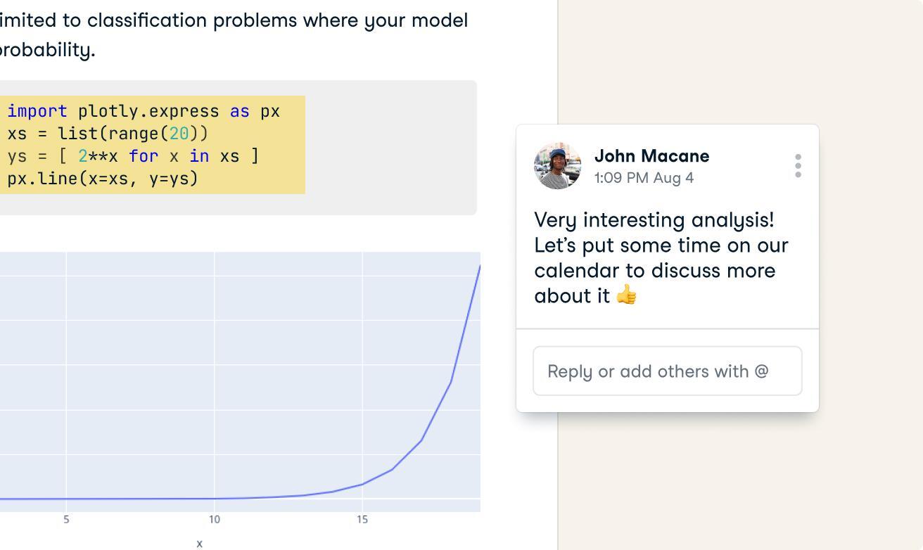 Screenshot of a comment in DataCamp