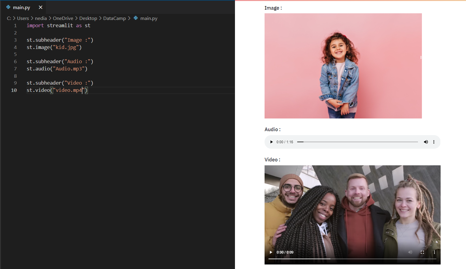 Display an image, video or audio file with Streamlit