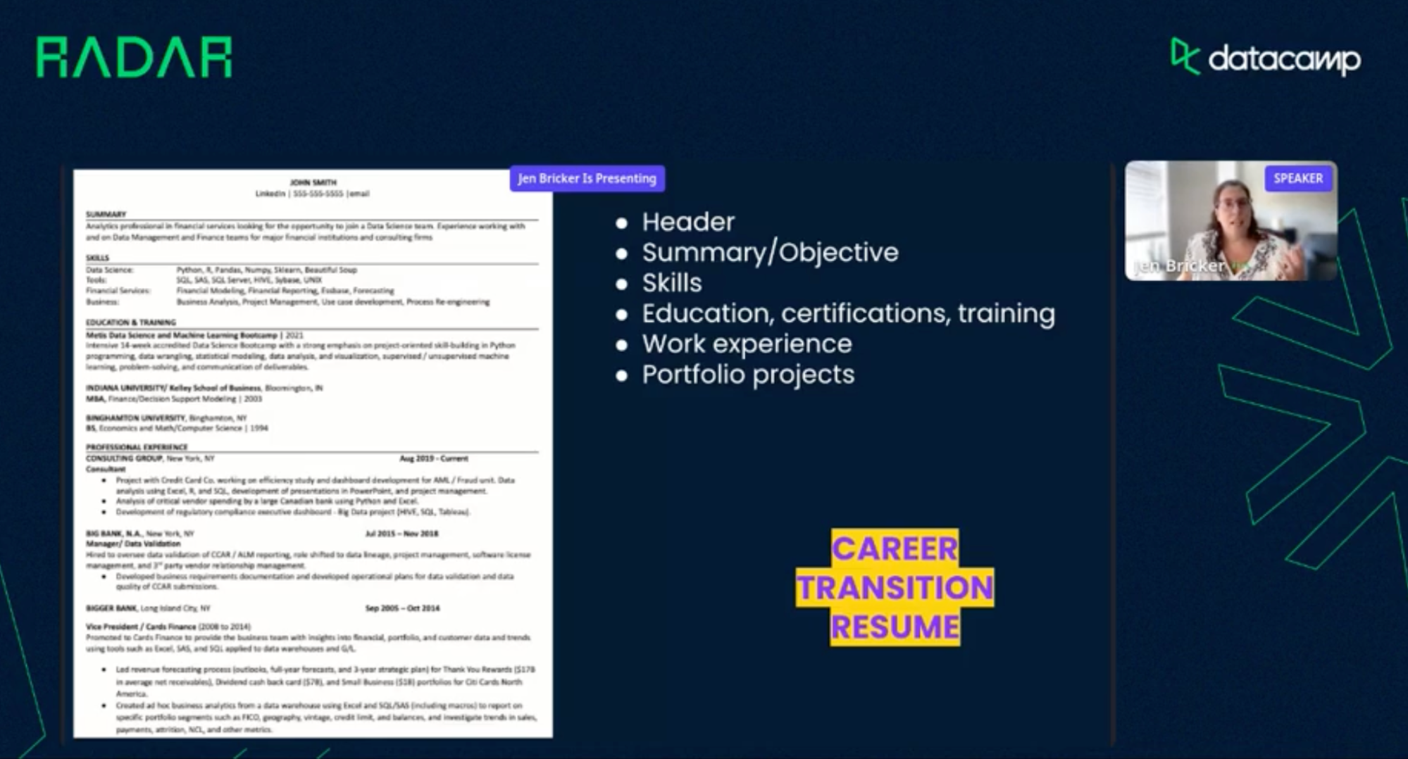 Radar Recap — Acing the Data Science Resume with Jen Bricker | DataCamp