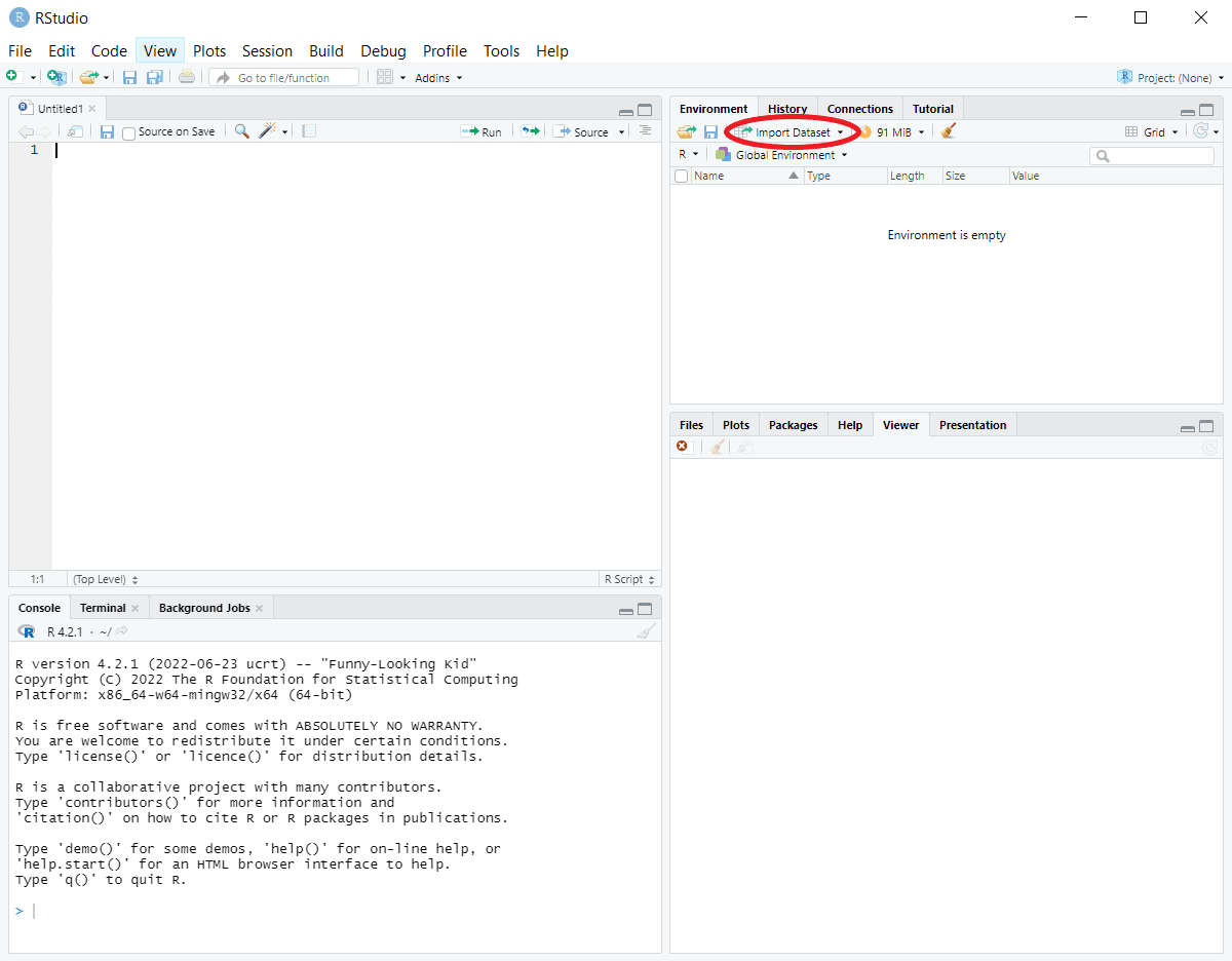 RStudio 데이터 집합 가져오기