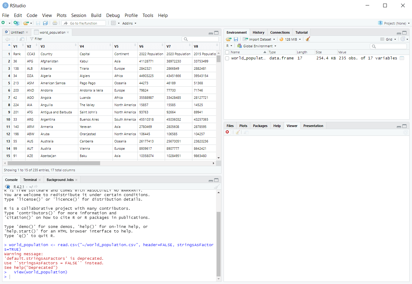 RStudio 가져온 데이터 집합 2