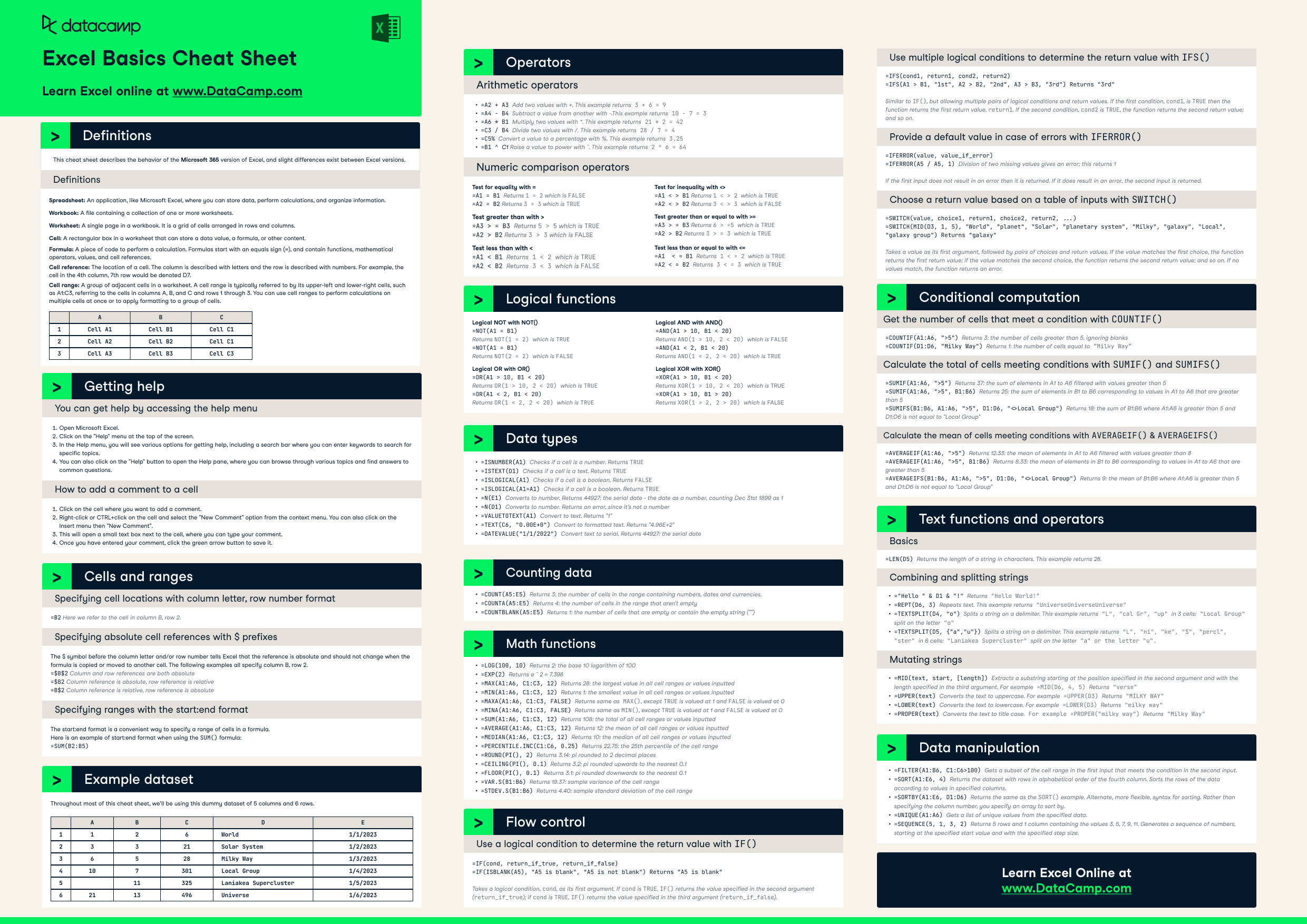 Excel Basics Cheat Sheet | DataCamp