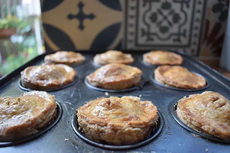 Cheese and Onion pies on a tray