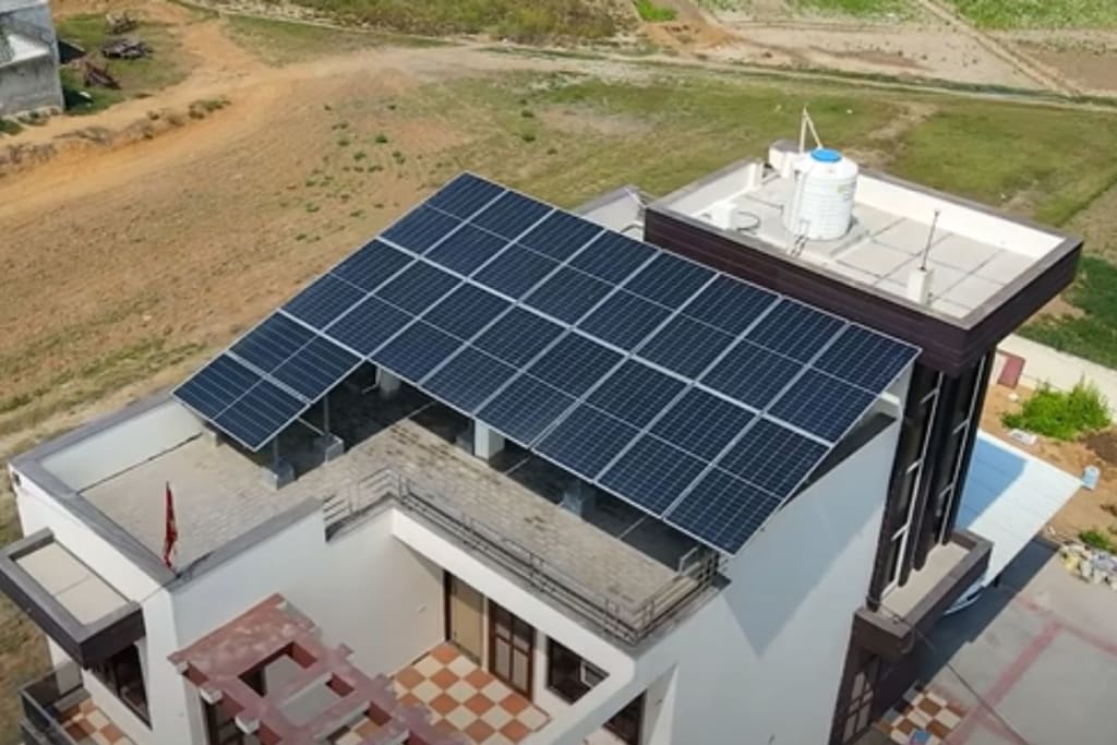 Solar panel system install on roof of house