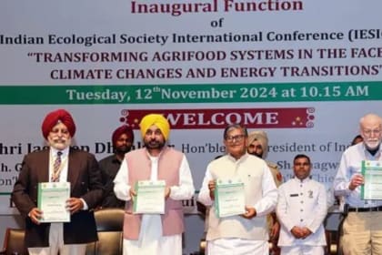 Climate change and food security conference with Gulab Chand Khataria and Bhagwant Singh Mann at Punjab Agricultural University.