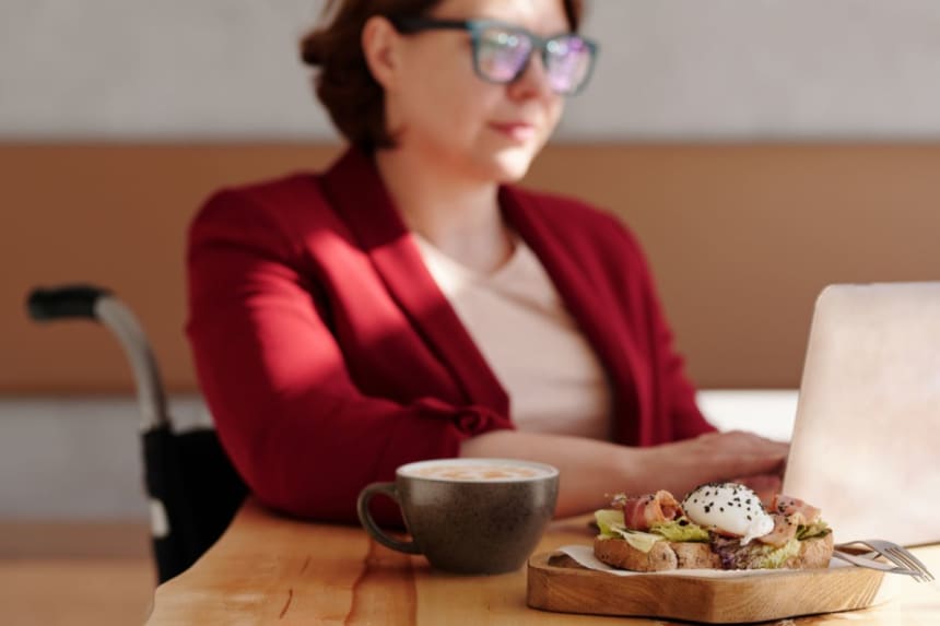 lady take sandwich in breakfast