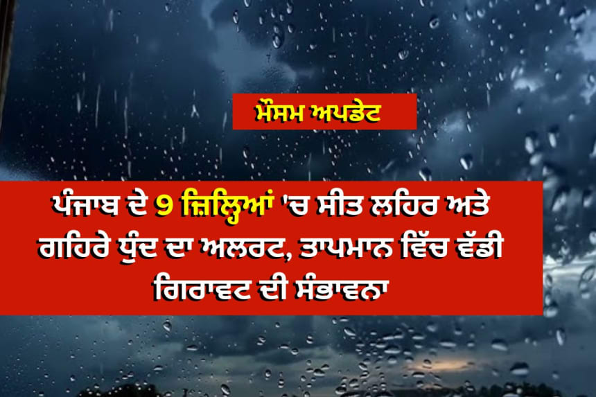 ਪੰਜਾਬ ਦੇ 9 ਜ਼ਿਲ੍ਹਿਆਂ 'ਚ ਸੀਤ ਲਹਿਰ ਅਤੇ ਗਹਿਰੇ ਧੁੰਦ ਦਾ ਅਲਰਟ, ਤਾਪਮਾਨ ਵਿੱਚ ਵੱਡੀ ਗਿਰਾਵਟ ਦੀ ਸੰਭਾਵਨਾ