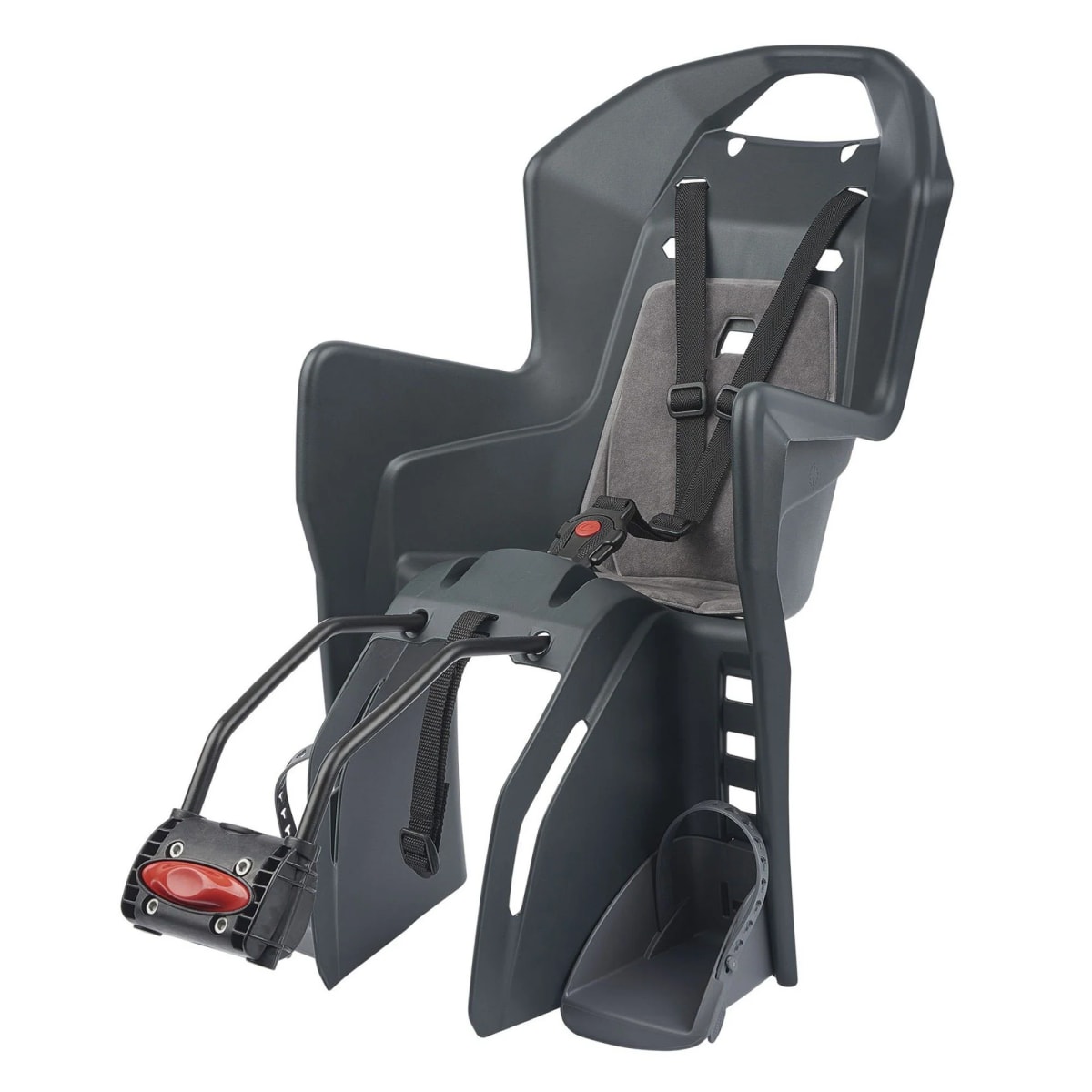 BABY SEAT - POLISPORT Koolah, Rack Mount, 3 Point Safety Harness, Additional Security Belt, Dark GREY/SILVER (Baby Seat ONLY - Rack NOT included - Will fit racks from 120mm - 180mm wide.)