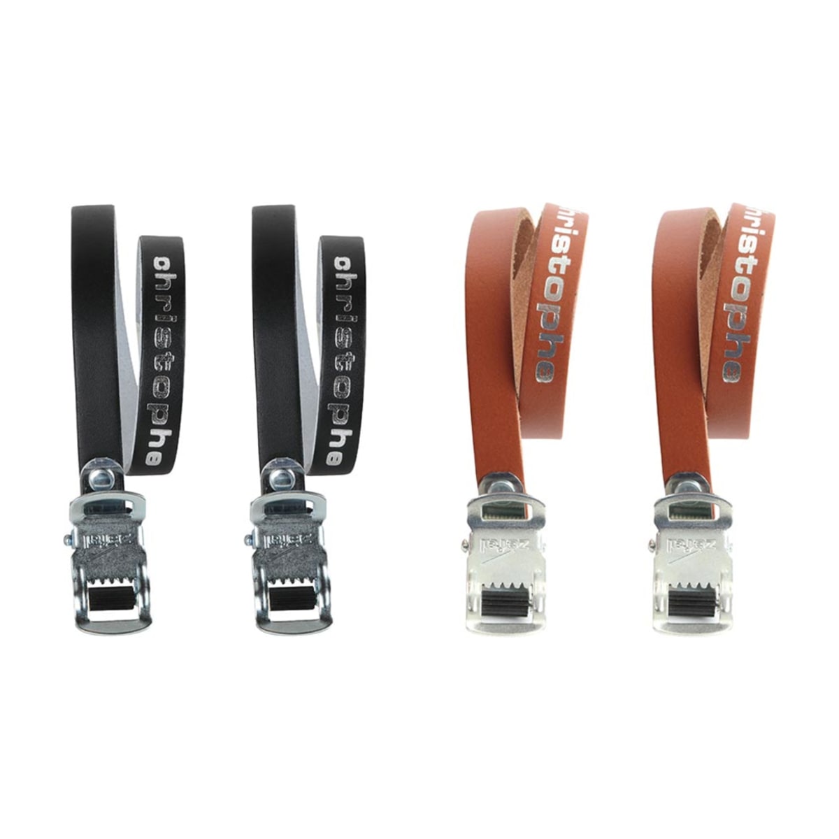 Straps forToe clip, single leather straps, Pair, Black