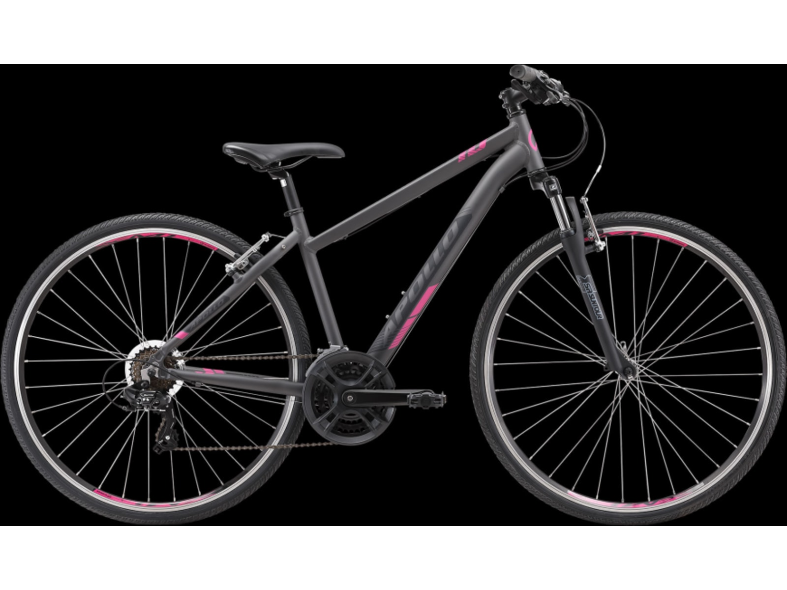 Apollo Transfer 10 WS Women's Hybrid Bike, Matte Charcoal/Black/Pink, Medium