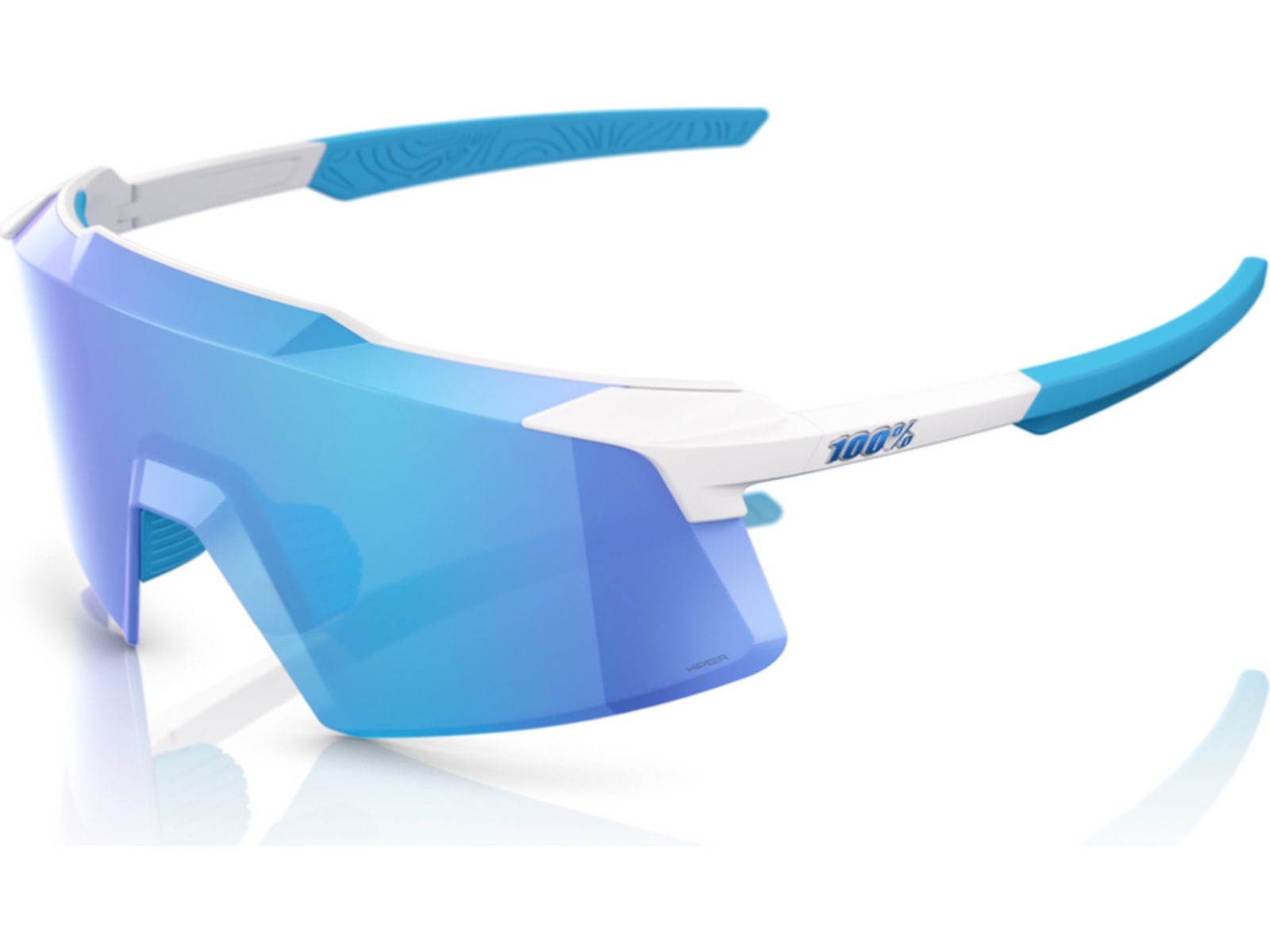 100% AEROCRAFT Sunglasses, Matte White, HiPER Blue Mirror Lens