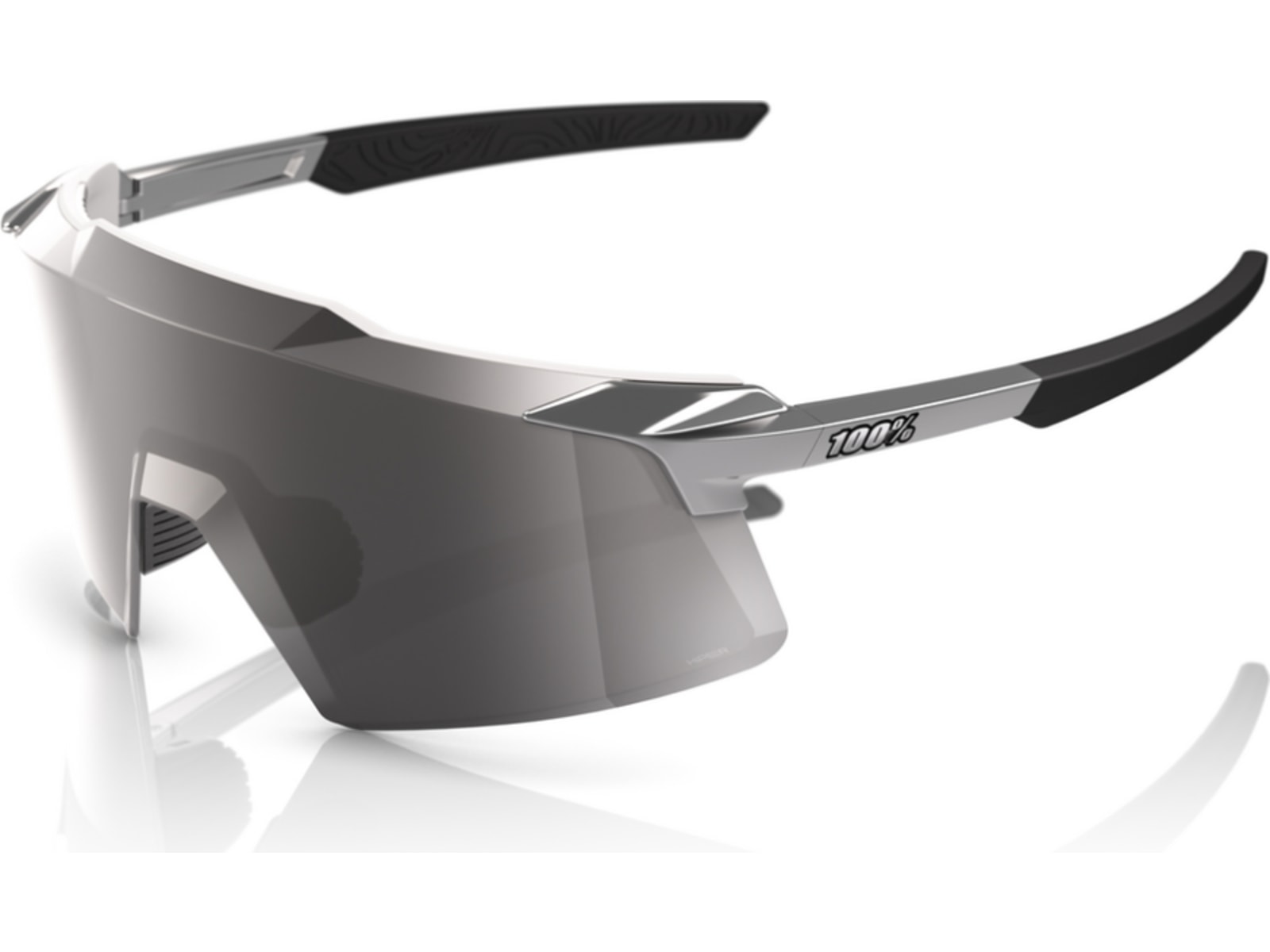 100% AEROCRAFT Sunglasses, Gloss Black Chrome, HiPER Silver Chrome Lens