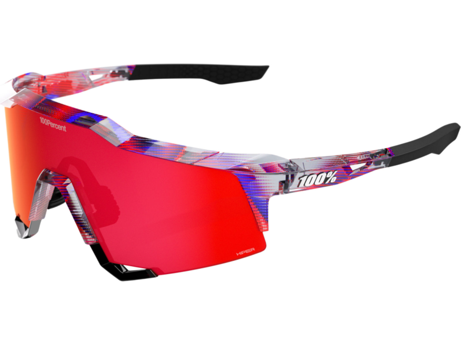 100% SPEEDCRAFT FDJ Sunglasses, Gloss Translucent Red/Blue, HiPER Fire Red Mirror Lens