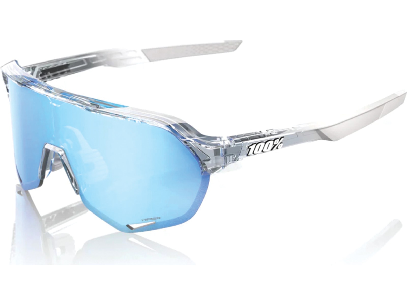 100% S2 Sunglasses, Polished Translucent Clear, HiPER Blue Lens