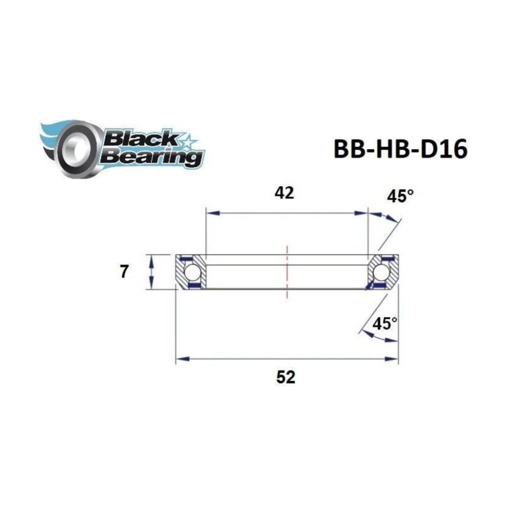 BlackBearing D16 Headset Bearing 42 x 52 x 7 mm, 45/45°