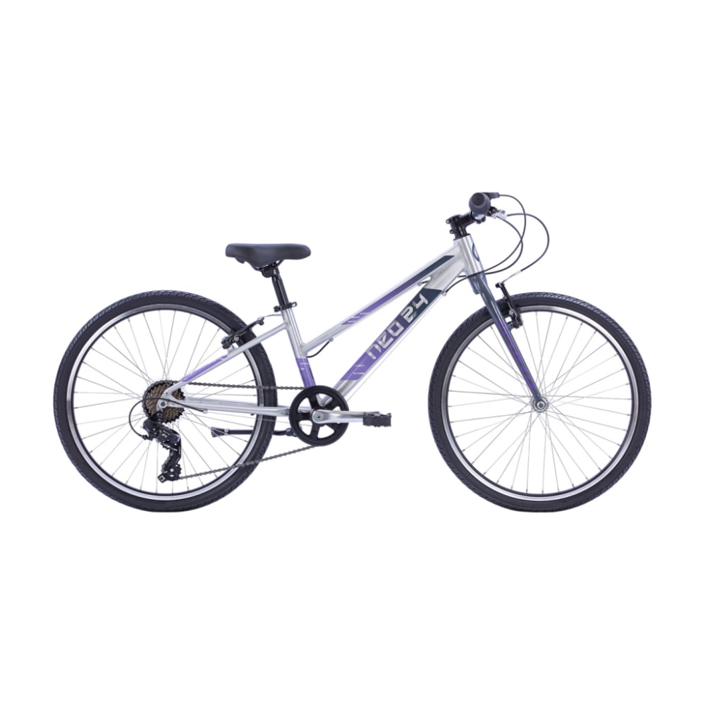 Neo+ 24 7-Speed Kids Bike, Brushed Alloy/Charcoal/Lavender Fade