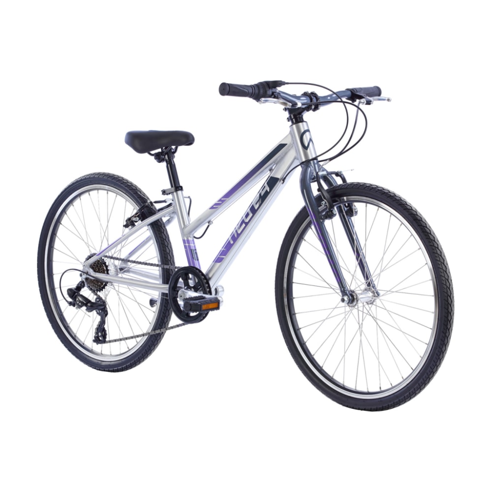 Neo+ 24 7-Speed Kids Bike, Brushed Alloy/Charcoal/Lavender Fade