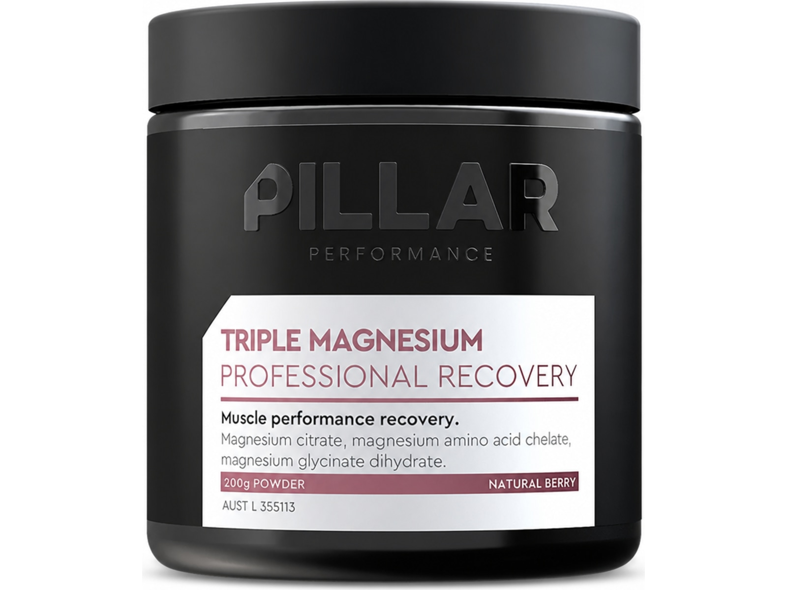 Pillar Triple Magnesium Powder 200 g Jar, Natural Berry