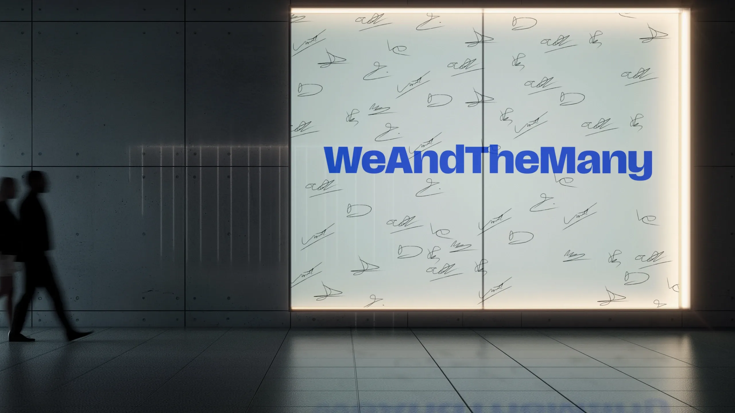 Intégration du logo de WeAndTheMany dans un environnement extérieur.