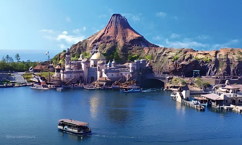 Mediterranean Harbor and Mount Prometheus at Tokyo DisneySea in Japan