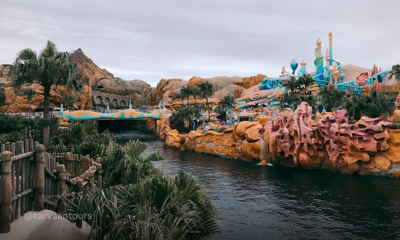 Mermaid Lagoon waterfront area at Tokyo DisneySea in Japan