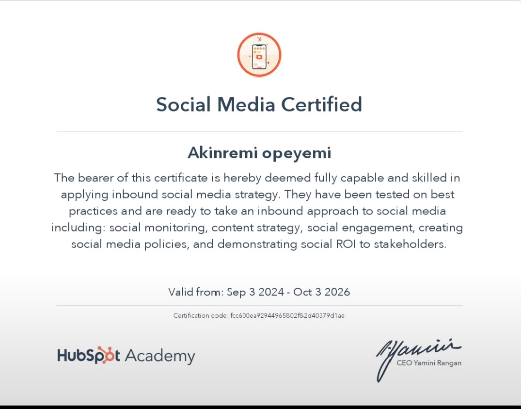 Opeyemi Akinremi Google Ads Certification