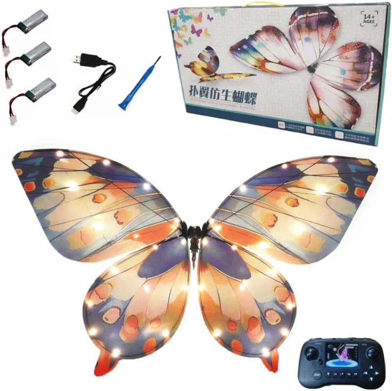 Bionic RC Flying Butterfly with Flapping Wings, Remote Control Insect Drone Toy, Sensor Assisted, LED Lights, Easy Indoor Outdoor Flight for Beginners