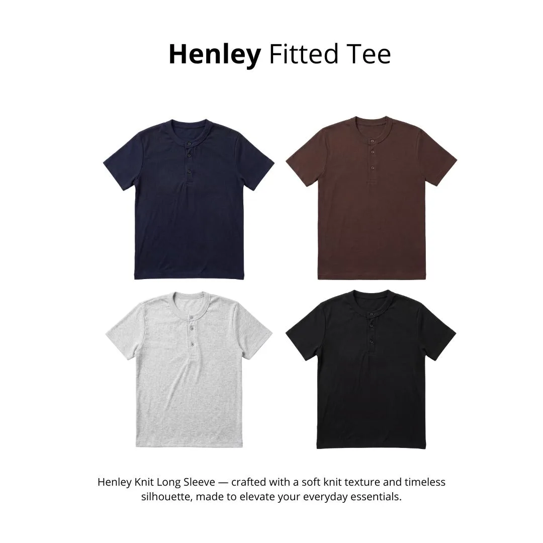 Henley Fitted Tee Kaos Polos Lengan Pendek Knitwear Stretch