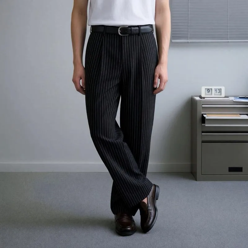 Stripe Pleated Trouser Loose Wide Leg