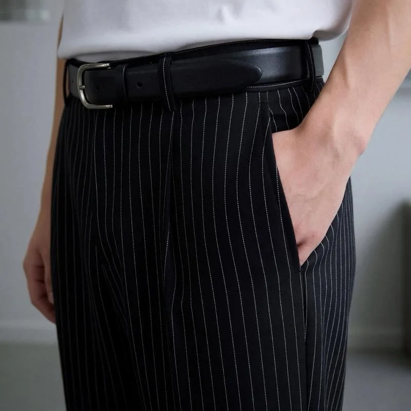 Stripe Pleated Trouser Loose Wide Leg