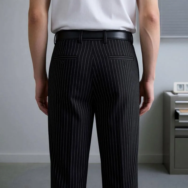 Stripe Pleated Trouser Loose Wide Leg