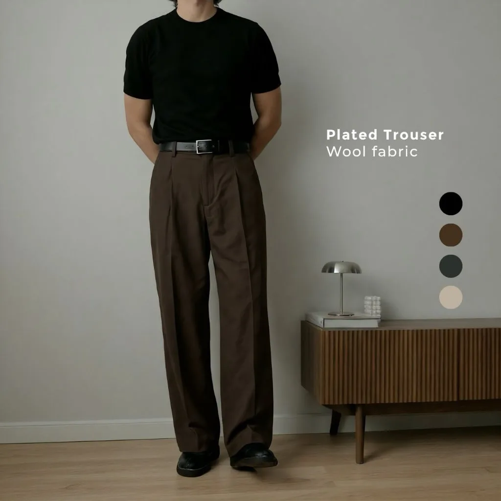 Celana Panjang Pria Pleated Trouser Loose Wide Leg