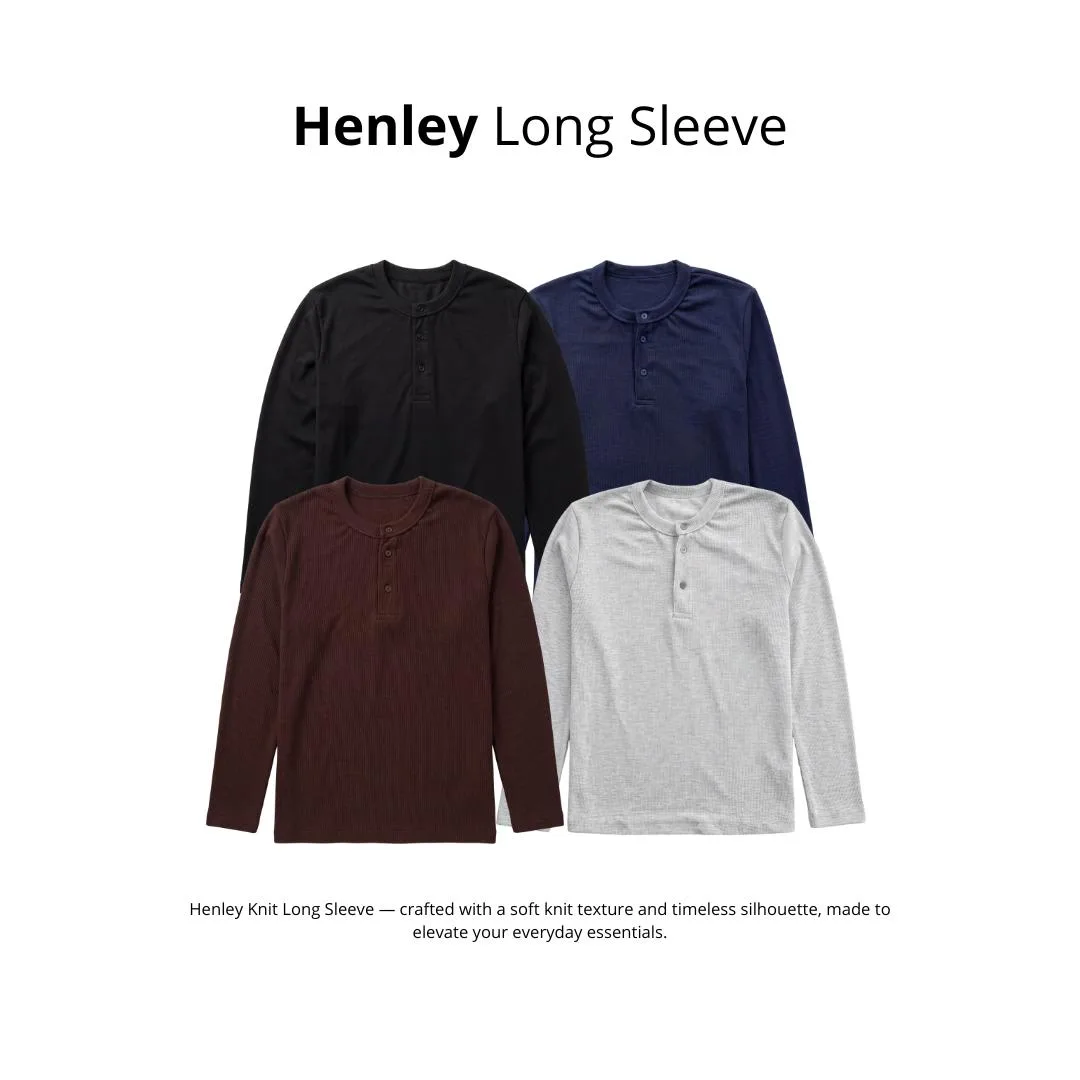 Henley Fitted Long Sleeve Kaos Lengan Panjang Knit Stretch