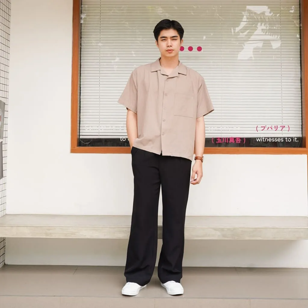Kemeja Elano Cuban Bowling Linen Oversize Lengan Pendek Pria