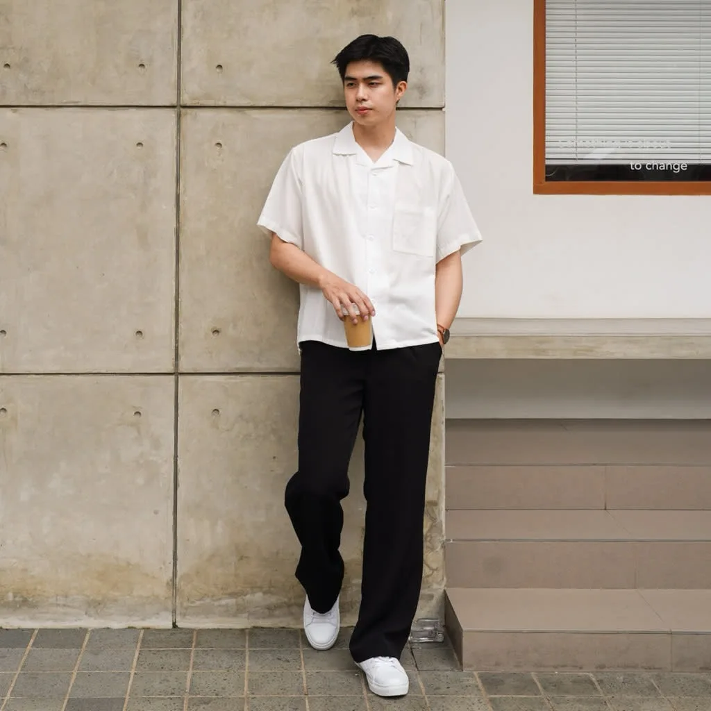 Kemeja Elano Cuban Bowling Linen Oversize Lengan Pendek Pria