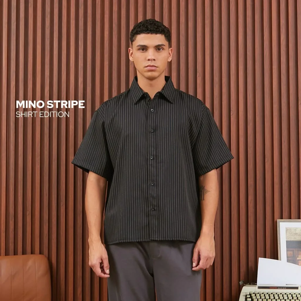 Kemeja Mino Stripe Boxy Oversized Lengan Pendek