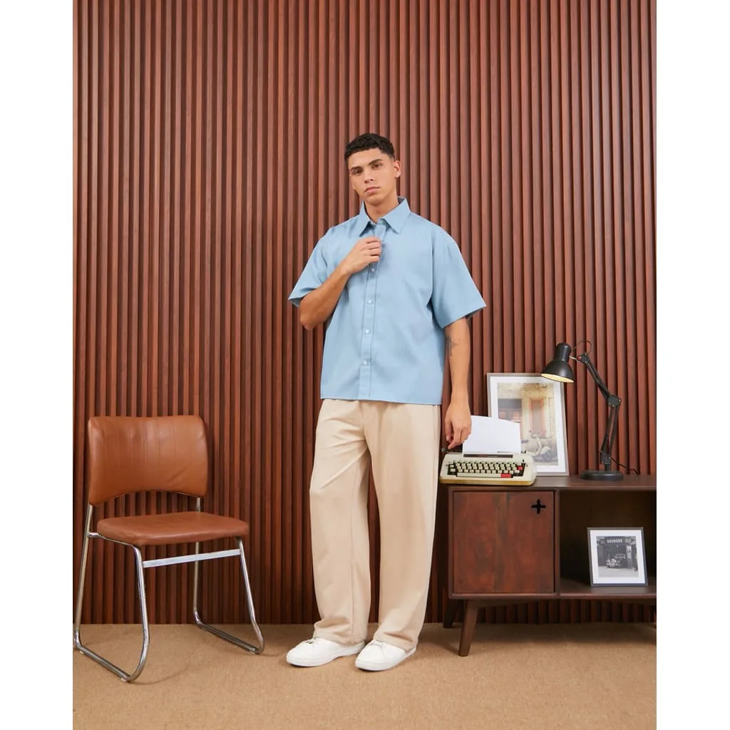 Kemeja Mino Stripe Boxy Oversized Lengan Pendek