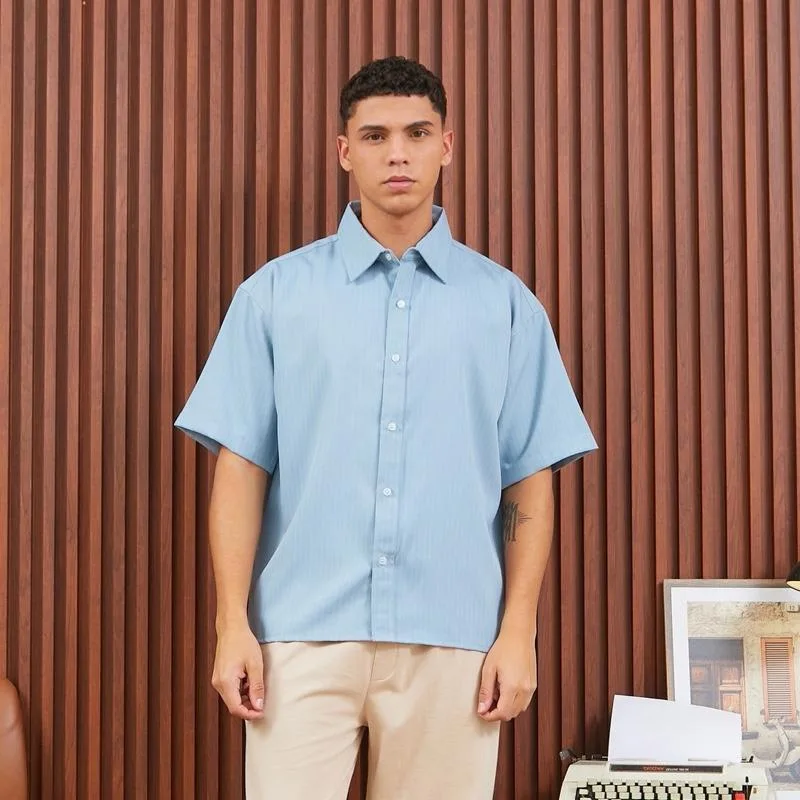 Kemeja Mino Stripe Boxy Oversized Skyblue