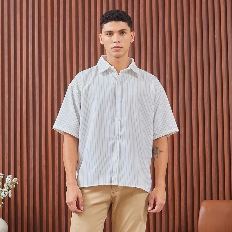 Kemeja Mino Stripe Boxy Oversized Skyblue