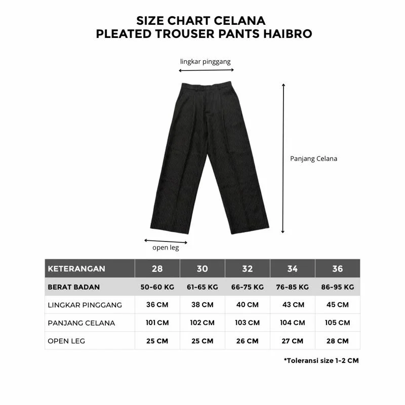Tabel ukuran Stripe Pleated Trouser Loose Wide Leg
