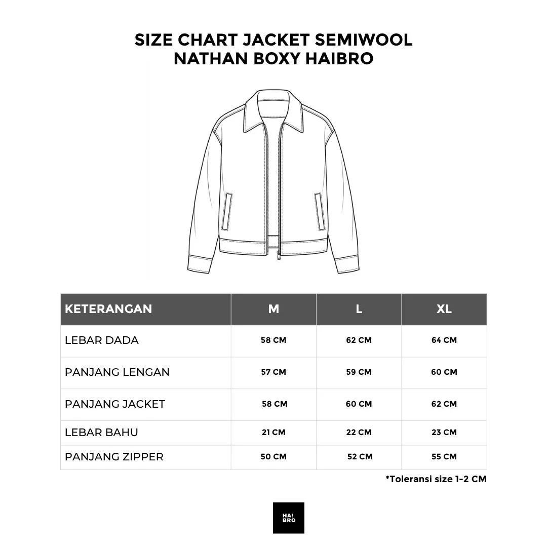 Tabel ukuran Work Jacket Nathan Boxy Fitted Oversized Semiwool — Coffe