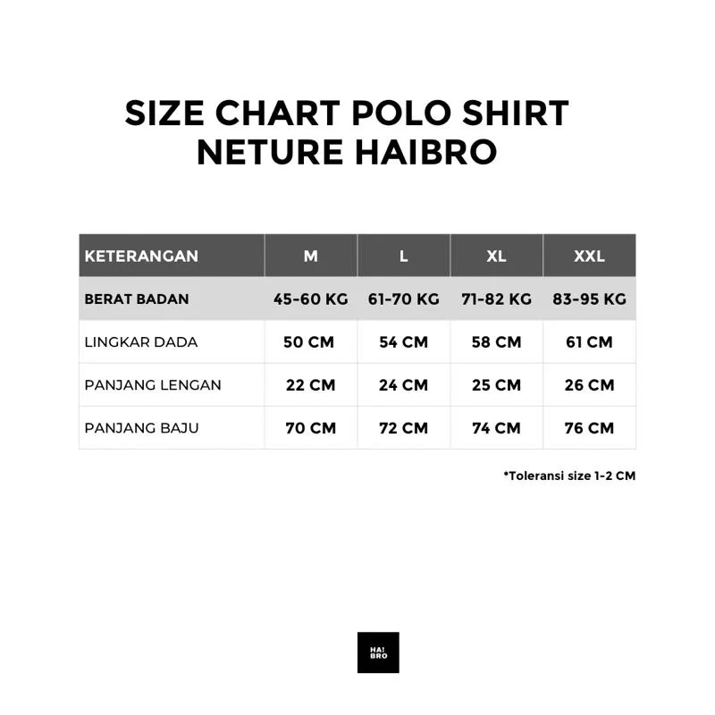 Tabel ukuran Polo Shirt Active Neture Pique White Pria