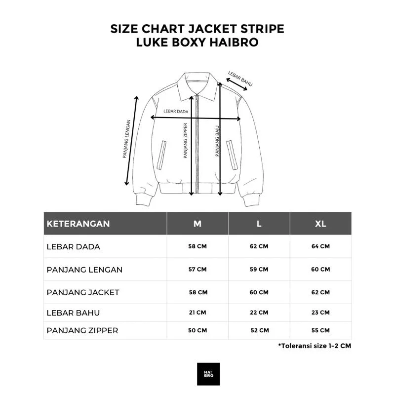 Tabel ukuran Work Jacket Luke Stripe Boxy Semiwool Black