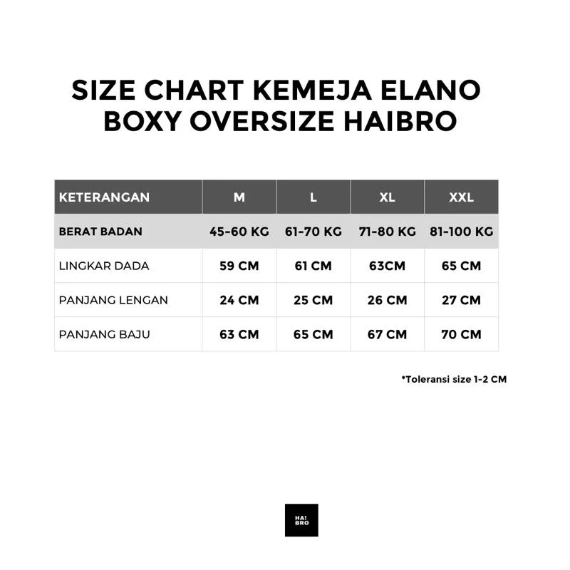 Tabel ukuran Kemeja Elano Cuban Bowling Linen Oversize Lengan Pendek Pria