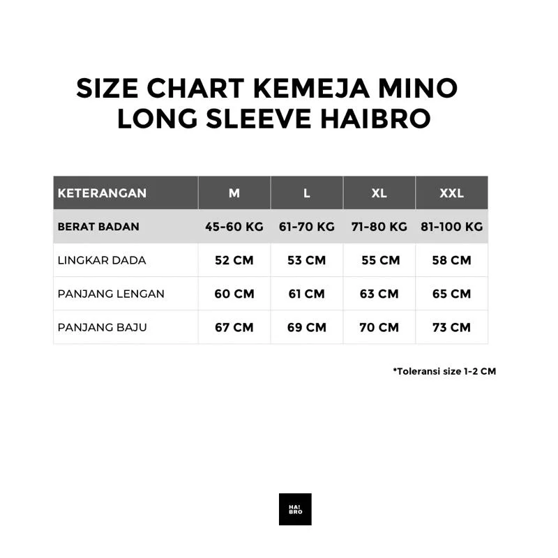 Tabel ukuran Kemeja Mino Stripe Long Sleeve Shirt II